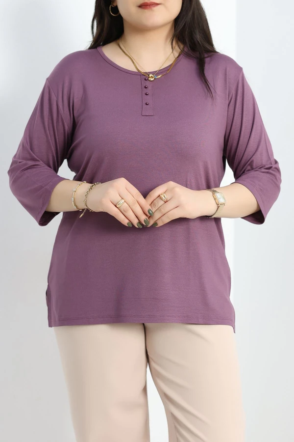 Düğme Detay Büyük Beden Bluz Koyulila - 50340.1954.