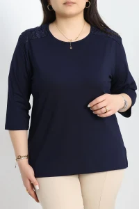 Kolları Dantel Detay Büyük Beden Lacivert - 50349.1954.