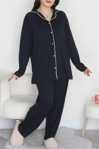 Süprem Büyük Beden Düğmeli Pijama Takımı Lacivert - 50718.1950.