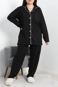 Süprem Büyük Beden Düğmeli Pijama Takımı Siyah - 50718.1950.