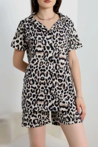 Şortlu Düğmeli Pijama Takım Leopar - 50773.1773.