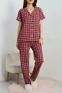 Baskılı Düğmeli Pijama Takım Laciekose - 50776.1773.