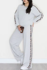Şeritli 2 İplik Büyük Beden Eşofman Takımı Gri - 50784.1857.