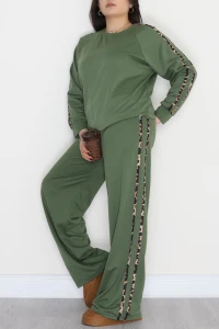 Şeritli 2 İplik Büyük Beden Eşofman Takımı Haki - 50784.1857.