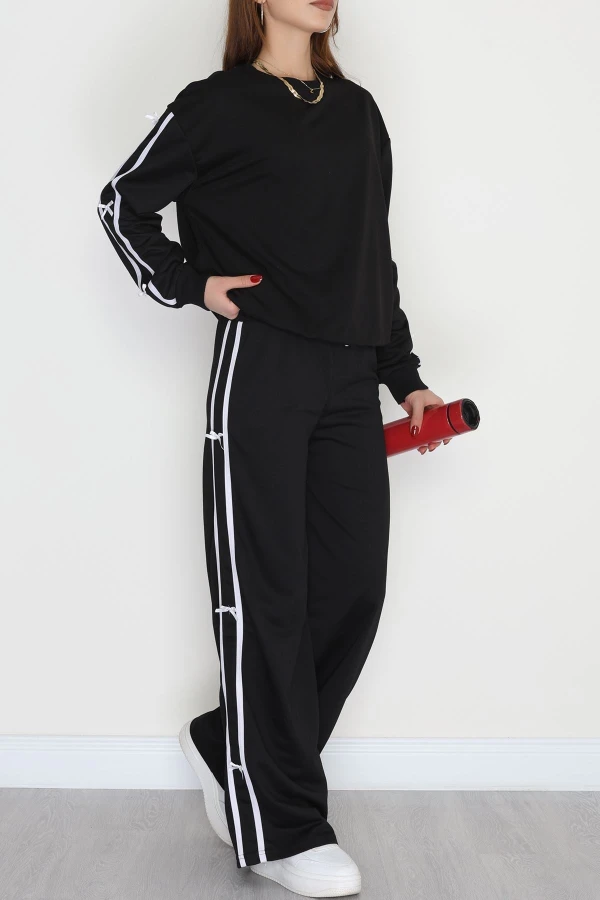 Şeritli Fiyonklu 2 İplik Eşofman Takımı Siyah - 50788.1857.