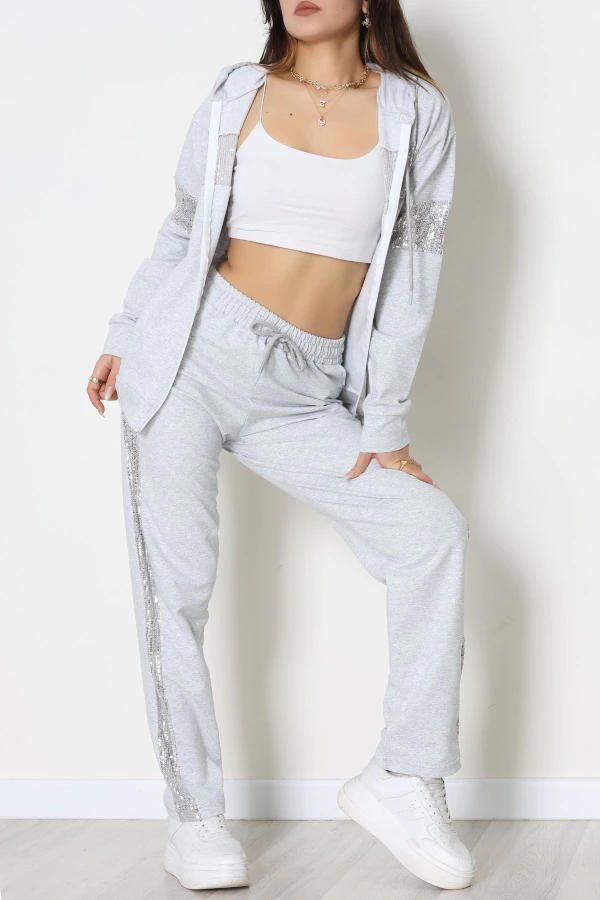 Pul Garnili 2 İplik Eşofman Takımı Gri - 50800.1857.