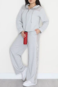 Pul Detay 2 İplik Büyük Beden Eşofman Takımı Gri - 50804.1857.