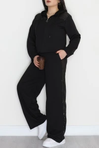Pul Detay 2 İplik Büyük Beden Eşofman Takımı Siyah - 50804.1857.