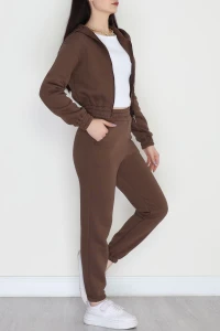 3 İplik Crop Eşofman Takımı Kahve - 50913.1878.