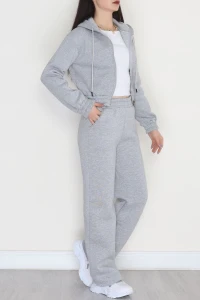 3 İplik Crop Palazzo Eşofman Takımı Gri - 50914.1878.