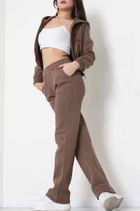 3 İplik Crop Palazzo Eşofman Takımı Açıkkahve - 50914.1878.
