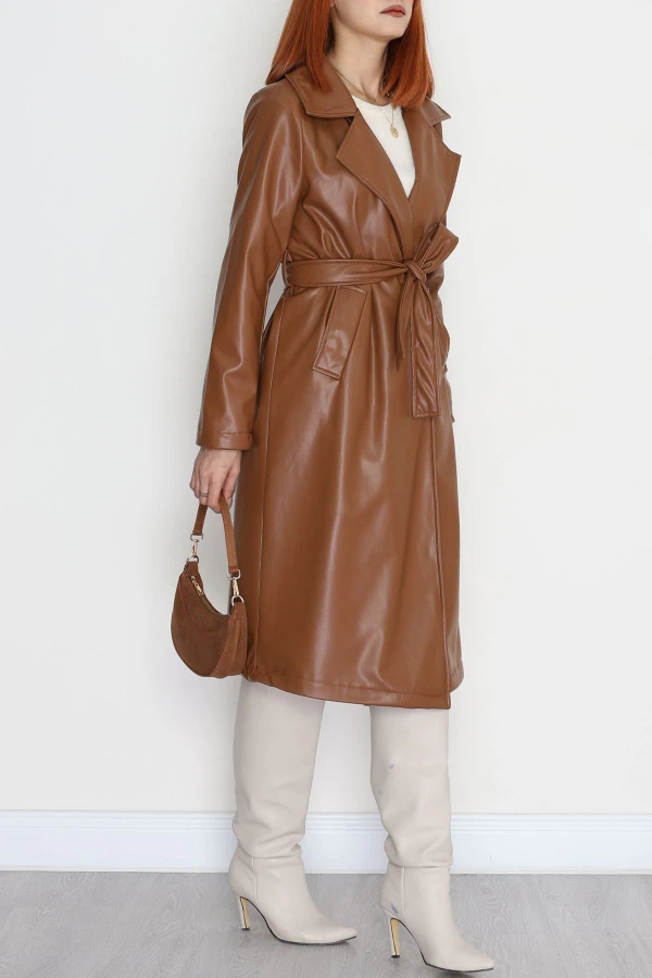 Deri Uzun Trençkot Taba - 51025.1779. | HaydiGiy