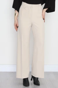 Dabıl Kumaş Pileli Palazzo Pantolon Bej - 51062.1991.