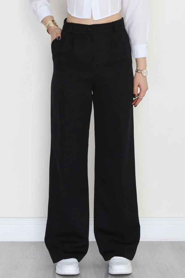 Dabıl Kumaş Pileli Palazzo Pantolon Siyah - 51062.1991.