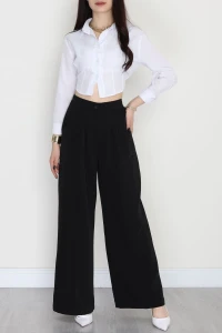 Dabıl Kumaş Beli Lastikli Palazzo Pantolon Siyah - 51063.1991.