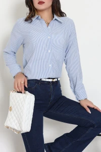 Pamuk Polyester Çizgili Gömlek Mavibeyaz - 51064.147.