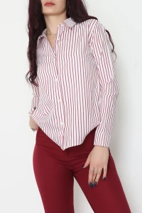 Pamuk Polyester Çizgili Gömlek Bordobeyaz - 51064.147.