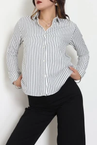Pamuk Polyester Çizgili Gömlek Beyazsiyah - 51064.147.