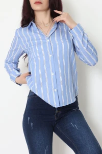 Pamuk Polyester Çizgili Gömlek Koyumavibeyaz2 - 51064.147.