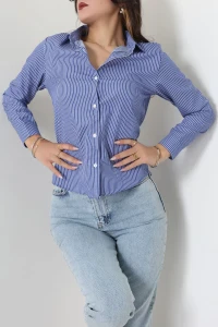 Pamuk Polyester Çizgili Gömlek Açıkmavibeyaz1 - 51064.147.