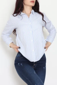 Pamuk Polyester Çizgili Gömlek Açıkmavibeyaz3 - 51064.147.