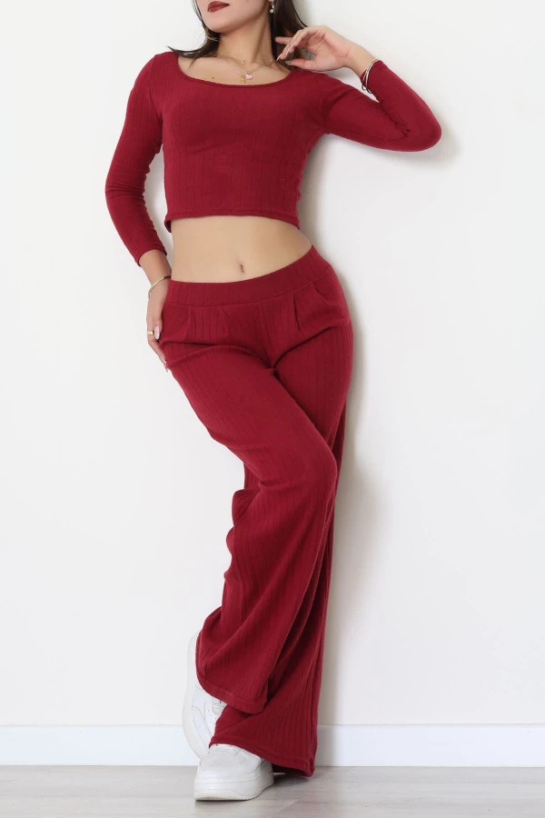 Raporlu İnterlok Çerçeve Yaka İkili Takım Bordo - 51090.1567.