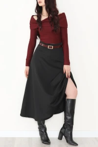 Puf Scuba Kumaş Uzun Etek Siyah - 51104.1355.