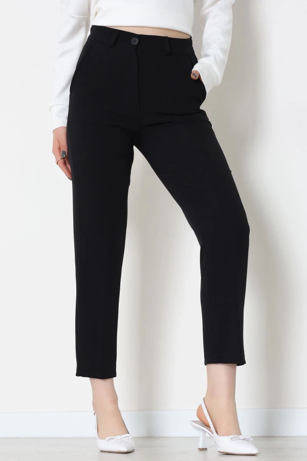 Double Kumaş Bel Lastikli Pantolon Siyah - 51112.1920.