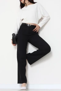 Dabıl Kumaş Kemerli Palazzo Pantolon Siyah - 51113.1920.