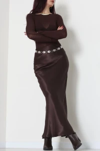 Beli Lastikli Verev Kesim Saten Etek Kahve - 51242.2077.