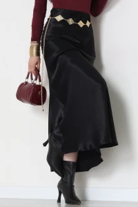 Beli Lastikli Verev Kesim Saten Etek Siyah - 51242.2077.