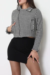 Yan Fermuarlı Tüvit Kumaş Ceket Siyahbeyaz - 51252.1347.