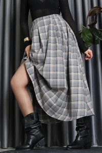 Beli Pileli Ekose Etek Gri - 51257.1909.