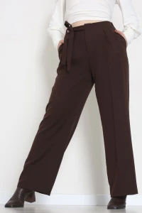 Yan Bağlama Detaylı Dabıl Kumaş Pantolon Kahve - 51611.683.
