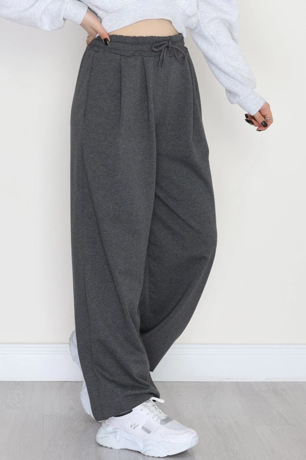 Paça Lastikli 2 İplik Pileli Eşofman Altı Füme - 52008.1857.