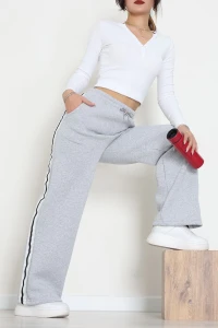 3 İplik Şardonlu Şeritli Eşofman Altı Gri - 52023.1857.