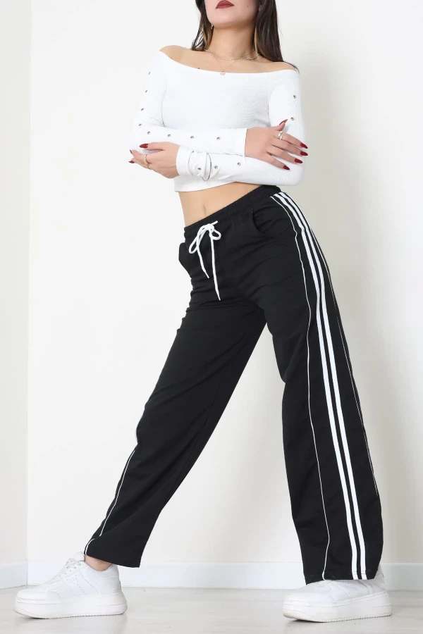 Şeritli 2 İplik Eşofman Altı Siyah - 52028.1005.