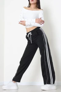 Şeritli 2 İplik Eşofman Altı Siyah - 52028.1005.