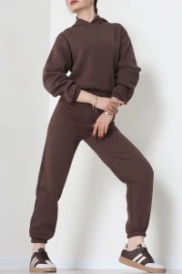 3 İplik Şardonlu Eşofman Takımı Kahve - 52049.1878.