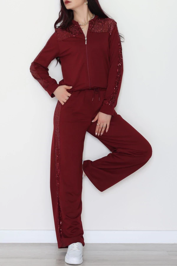 Pul Garnili 2 İplik Eşofman Takımı Bordo - 52109.1567.