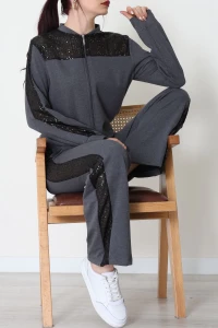 Pul Garnili 2 İplik Eşofman Takımı Füme - 52109.1567.