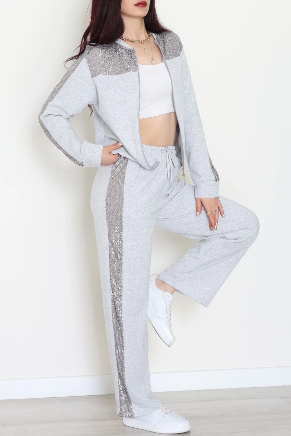 Pul Garnili 2 İplik Eşofman Takımı Gri - 52109.1567.