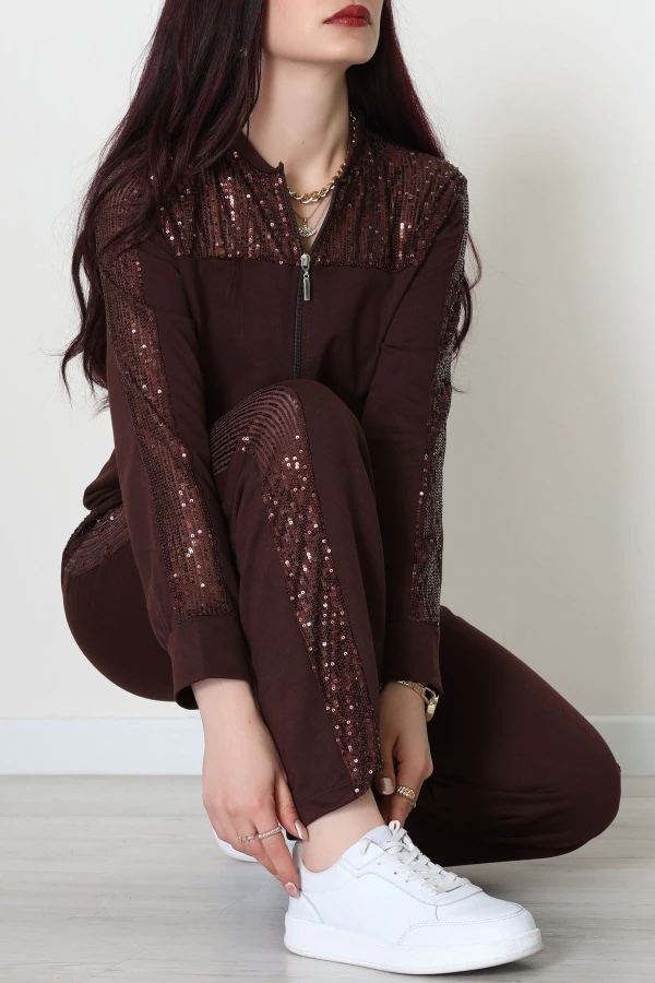 Pul Garnili 2 İplik Eşofman Takımı Kahve - 52109.1567.