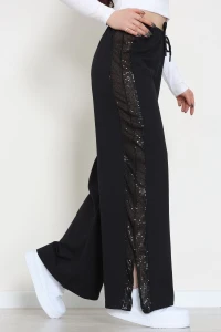 2 İplik Pul Detaylı Eşofman Altı Siyah - 52110.1857.