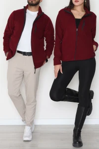 Fermuarlı Dik Yaka Polar Ceket Bordo - 52113.053.