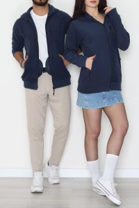 Fermuarlı Kapşonlu Polar Ceket Lacivert - 52114.053.