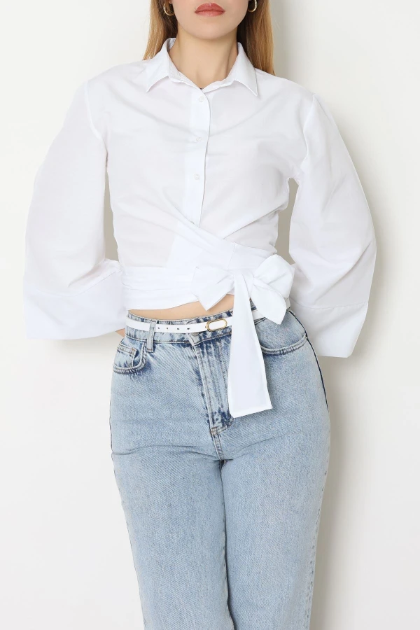 Yandan Bağlamalı Gömlek Beyaz - 52194.2118.