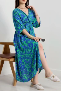 Kruvaze Yaka Desenli Elbise Saksyeşil - 53543.1247.