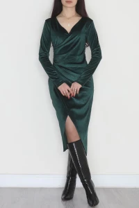 Drapeli Simli Kadife Elbise Zümrüt - 581892.1592.