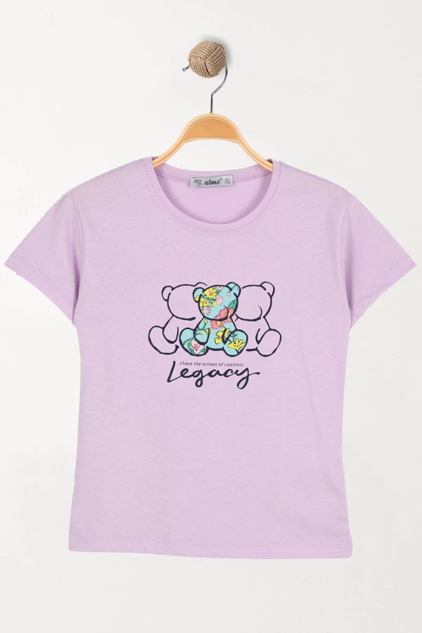 6-9 Yaş Baskılı Çocuk Tişört Lila - 6250015.1576.